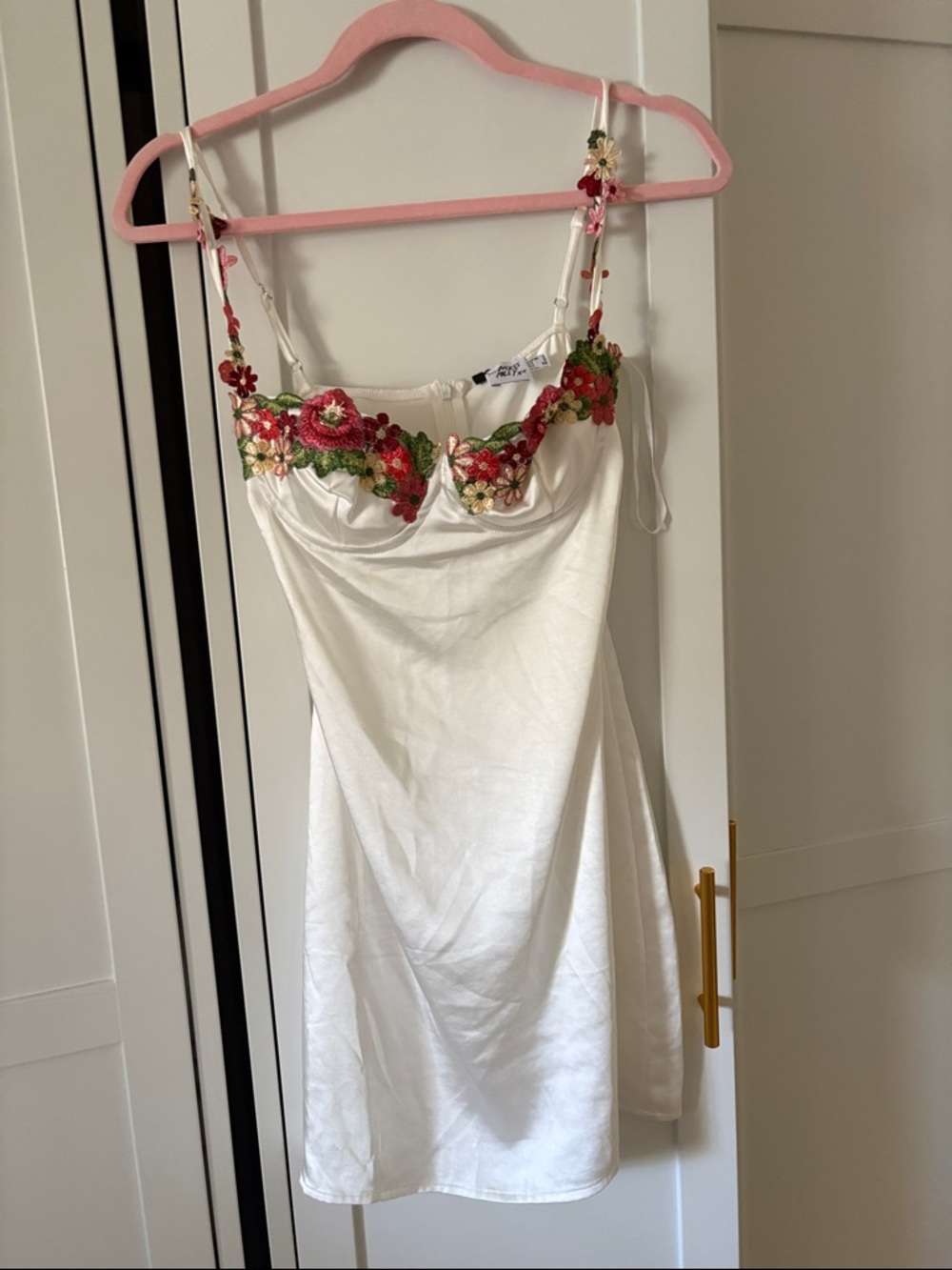 Princess Polly White Slip Dress with Red & Green Floral Embroidery